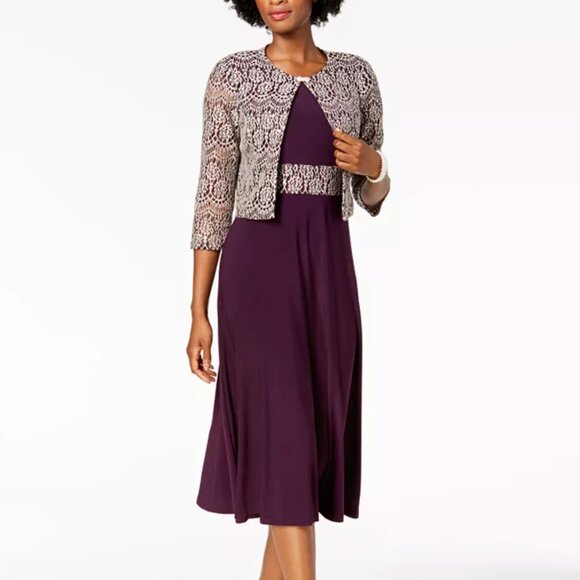 Jessica Howard Deep Purple Lace Dress - Picture 1 of 9